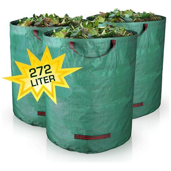 Set van 3 tuinzakken - 272 l tuinafvalzak met extra versterkte bodem - zelfstaande en opvouwbare bladzak met 4 stabiele handgrepen - voor tuinafval, bladeren en groen snijden