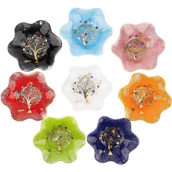 Venezia Schaal Bord Decoratie Opbergschaal Boom des Leven Murano-glas versierd met murrines en bladgoud cadeau-idee Handgemaakt Made Italy (cm13x13)