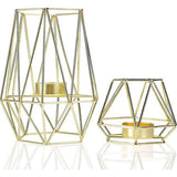 2 stuks metalen theelichtkaarsenhouders geometrische metaaldraad ijzer theelichtkaarsenhouder voor bruiloft vakantie party decoraties (goud)