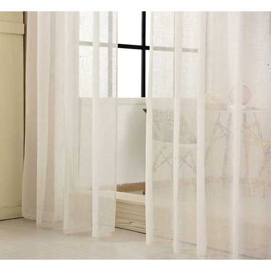 Gordijn, transparant met plooiband in linnen-ook, voile, voor woonkamer, kinderkamer en slaapkamer