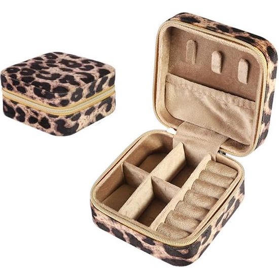 Sieradendoos, kleine reissieradenorganizer, opbergkoffer voor halsketting, oorbellen, armbanden, ringen, fluweel, luipaard, sieraden, geschenkbox voor meisjes en vrouwen (luipaard)