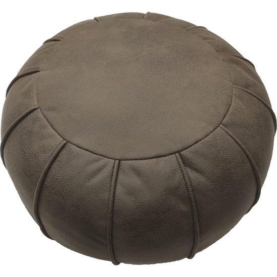 Ronde poef, Marokkaanse poef, handgemaakt leer, Air Marokko, voetenbankje, geschikt voor woonkamer, slaapkamer, stof (55 x 55 x 33 cm)