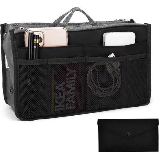 1 zwarte organizer en 1 zwarte vilten tas, multifunctionele toiletartikelen, zakje met dubbele ritssluiting, make-up organizer-etui, geschikt voor op reis