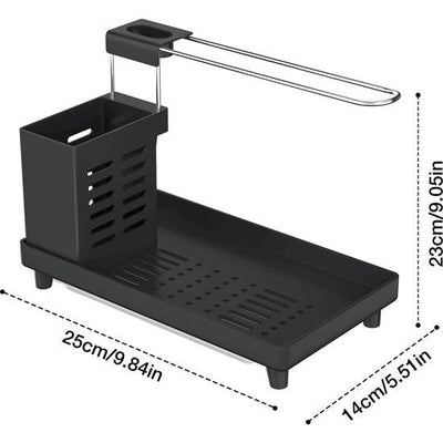 Zwarte smalle keukenorganizer, gootsteenorganizer met afdruipbak Zwarte smalle keukenorganizer, gootsteenorganizer met afdruipbak
