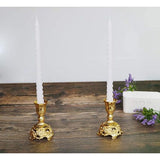 Luxe gegraveerde gouden kandelaars Set van 2 premium gouden kandelaars (goud)