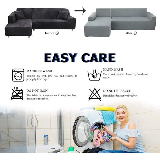 Bankhoes Hoekbank L-vorm Bankspreien Stretch bankhoes L-vorm rechts of links met twee kussenhoezen Wasbaar Universele bankhoes L-vorm Bankhoes L-vorm (2-zits + 2-zits, lichtgrijs)