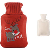 Warmwaterkruik met hoes Premium Hot Water Bottle, 1 l grote capaciteit warmwaterkruik voor pijnverlichting, nek en schouders, rug gezellige nachten voetenwarmer (Lucky Deer Red, 1 l)