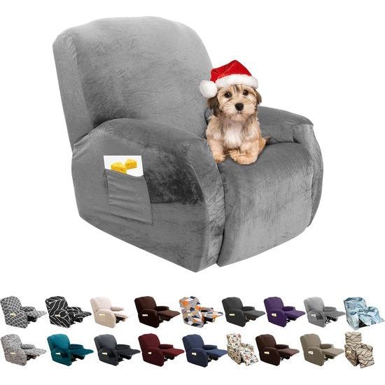 Stretchhoes voor relaxstoel, 4-delige stretch fauteuilhoes, relaxstoel met zijzak, stoelbeschermer voor relaxstoel, elastisch, wasbaar, stoelhoes voor hoes, relaxstoel, fluweel, lichtgrijs