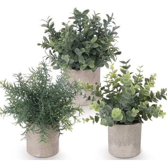 3 stuks kunstplanten mini kunstplanten echte eucalyptus rozemarijn babysbreath klein met potten tafeldecoratie huis balkon kantoordecoratie