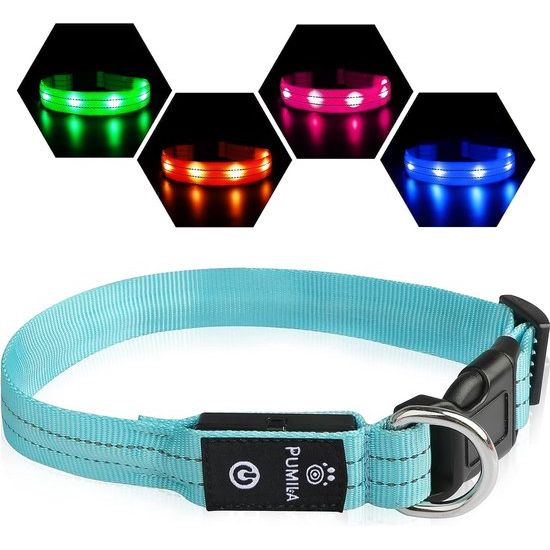 Halsband Oplichtende halsband Waterdichte oplichtende LED-halsband USB Oplaadbaar Knipperende reflecterende halsbanden Verstelbaar Super helder voor grote middelgrote kleine honden, Blauw L