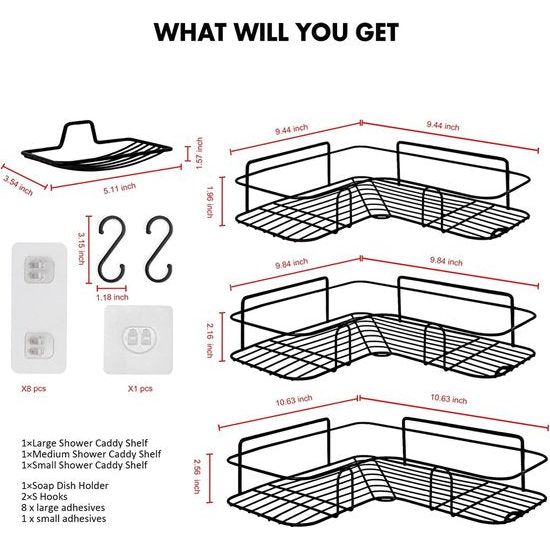 Doucheplank zonder boren, doucheplank, doucheplank, 4-delige badkamerrek, organizer, shampoohouder voor douche, toilet, keuken en slaapzaal