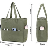 Grote strandtas met ritssluiting dames waterdichte schoudertas draagtas shopper zanddicht met ritssluiting zwembad fitness reistas familie, legergroen canvas