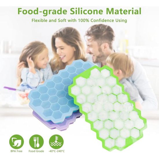 IJsblokjesvorm, set van 3 stuks, silicone, met deksel, eenvoudige ijsvrijgave, ijsblokjesvorm, BPA-vrije ijsblokjeshouder voor cocktails, whisky, sap, water en andere dranken