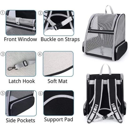 Hondenrugzak, kattenrugzak met mesh voor kleine honden, katten, puppy's, ademend en opvouwbaar, comfortabel, voor katten, goedgekeurd voor wandelen, reizen, kamperen in de open lucht