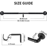Zwarte uitschuifbare metalen gordijnroede, industriële verstelbare uitschuifbare gordijnroeden voor ooggordijnen, industriële gordijnroede voor ramen 80 cm - 218 cm, ruimteverdeler spanstang