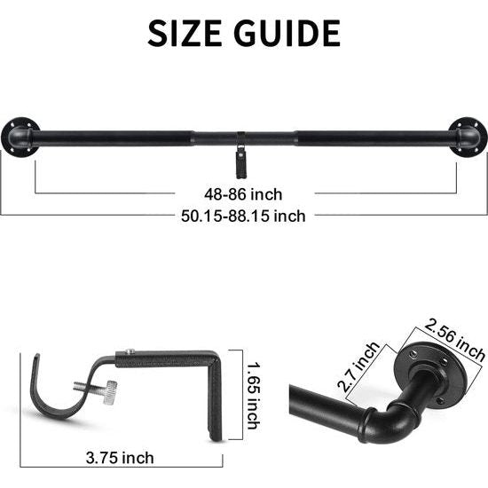 Zwarte uitschuifbare metalen gordijnroede, industriële verstelbare uitschuifbare gordijnroeden voor ooggordijnen, industriële gordijnroede voor ramen 80 cm - 218 cm, ruimteverdeler spanstang