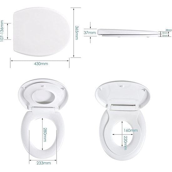 2-in-1 wc-bril voor het gezin, met magnetisch kinderzitje, softclosemechanisme en quick-release-functie, ovaal O-vormig gezin, toiletdeksel voor volwassenen en kinderen