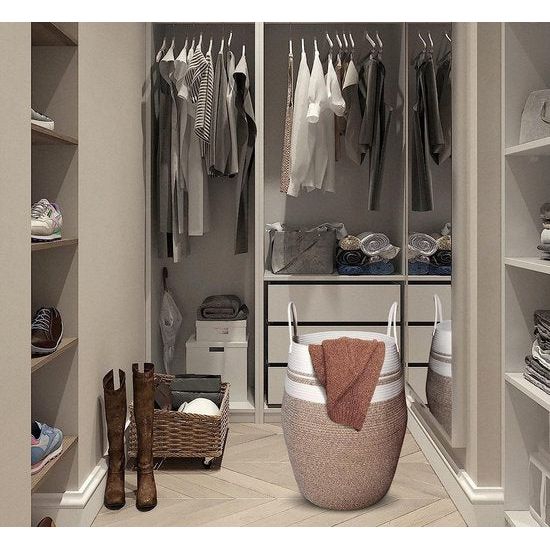 Grote wasmand, katoenen touw, mand voor dekens, kussens in de woonkamer, opbergmand voor speelgoed in de kinderkamer (bruin)