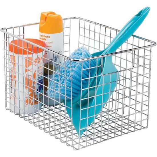 Set van 4 multifunctionele metalen manden - flexibele opbergmand voor de keuken, voorraadkast enz. - compacte en universele draadmand met handvatten - chroomkleurig