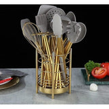 Keukengereihouder voor aanrecht, roestvrijstalen gebruiksvoorwerpen, gouden titanium coating gebruiksvoorwerpopslagcaddy organisator, kookgereihouder, eenvoudige reiniging (goud / 7,4 x 5,2 inch)