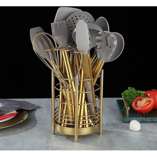 Keukengereihouder voor aanrecht, roestvrijstalen gebruiksvoorwerpen, gouden titanium coating gebruiksvoorwerpopslagcaddy organisator, kookgereihouder, eenvoudige reiniging (goud / 7,4 x 5,2 inch)