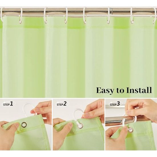 Douchegordijn, extra lang badgordijn, schimmelwerend, textielgordijnen van stof, antibacterieel, waterdicht, mosterdgroen, extra breed, 275 x 180 cm, met 18 douchegordijnringen.