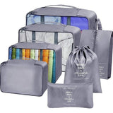 Set van 7 stuks bagagekubussen, kofferorganizer, kledingtassen, schoenenzakken, opbergsysteem voor vakantie, reizen (grijs)