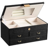 Sieradendoos, 27 x 16 x 12 cm, sieradendoos met 2 laden, sieradenorganizer met spiegel, PU-lederen sieradenopslag, voor ringen, armbanden, oorbellen, fluwelen voering