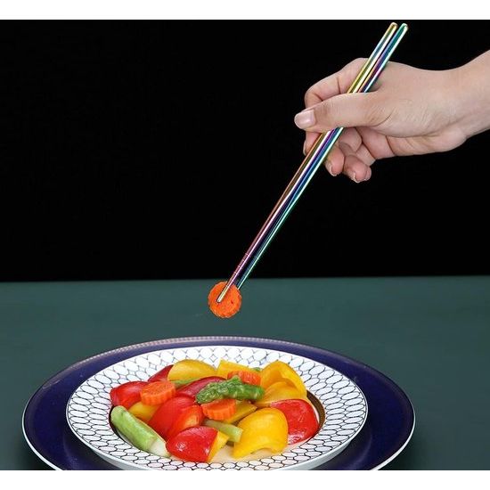 10 paar herbruikbare eetstokjes, titanium regenboogcoating roestvrijstalen metalen eetstokjes, Japanse Chinese Koreaanse eetstokjes vaatwasmachinebestendig, 8,9 inch (kleurrijk / eetstokjes)