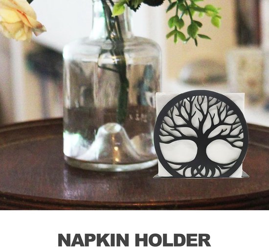 Servethouder Vrijstaande moderne servethouder met boomdesign tafel-zakdoekdispenser van metaal verticale servetten opbergorganizer zwart