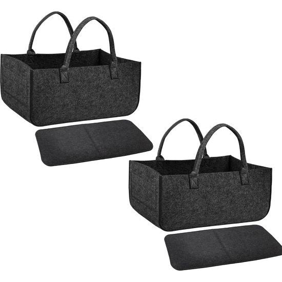 Pak van 2 vilten tassen, shopper, groot, vilten tas met handvat, vilten mand, groot, vilten tas, dames, brandhouttas, vilt, opvouwbaar, brandhoutmand, vilthouten mand voor hout, kranten, brandhout
