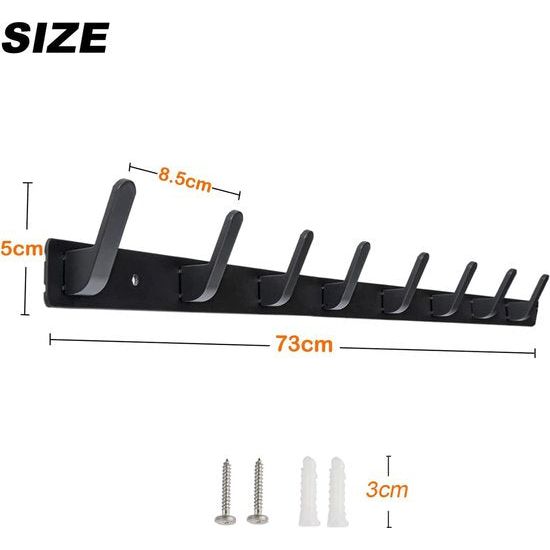 Sevenpers Kledinghaken, haken, haken, garderobehaken, stabiele garderobelijsten, zwart, met 8 haken, voor keuken, badkamer en slaapkamer
