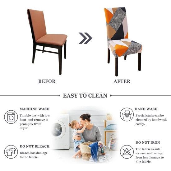 Stoelhoezen set van 4 waterdichte stoelhoezen voor eetkamerstoelen stretch stoelhoezen schommelstoelen wasbaar universele decoratie stoelhoes voor thuis restaurant keuken hotel geometrie oranje