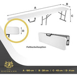 Inklapbare kunststof met draaggreep, klapbank, 180 cm, tuinbank, camping, tuin, campingbank, biertentbank, wit
