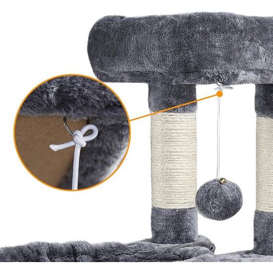 Krabpaal, 107 cm, stabiele kattenboom, klimboom, met kattenhol, krabplank, pluche sisal, kattenmeubel, donkergrijs