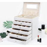 Seelux make-up-doos, sieradendoos, verkrijgbaar in verschillende maten, zwart-wit, wit, 5 schuiflades