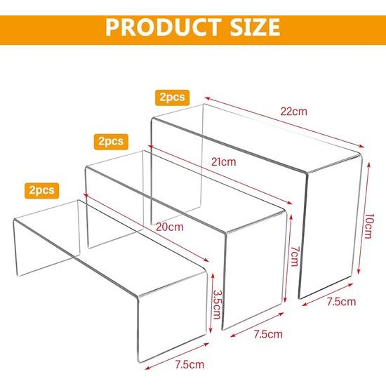 Acryl displaystandaard: 6 stuks 3 maten doorzichtige vitrine standaard display acryl rek vitrine standaard display rek U-vormige sieraden display voor verzamelstukken pops-figuren cupcake