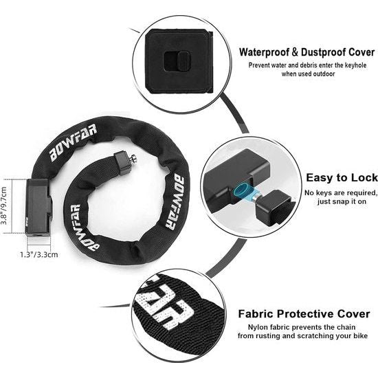 Fietsslot, kettingslot, hoog veiligheidsniveau 7, met 6 mm stalen ketting en waterdichte afdekking, anti-diefstal, fietsslot met sleutel voor fiets, motorfiets, scooter