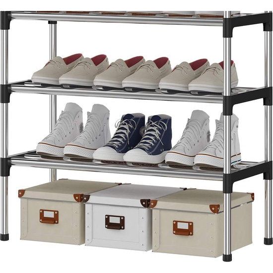 6-laags zilveren verstelbare schoenenrekken, schoenenopslag, hoge schoenenrek, organizer, plankhouder, standaard voor 18 paar schoenen, 56 x 30 x 110 cm, extra robuuste constructie
