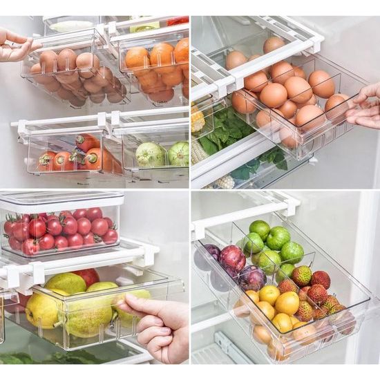 Premium Fridge Organiser Drawer - Organiser System for Hanging and Pulling Out with 8 Compartments - Perfect Organiser, Fridge Drawer Organisation