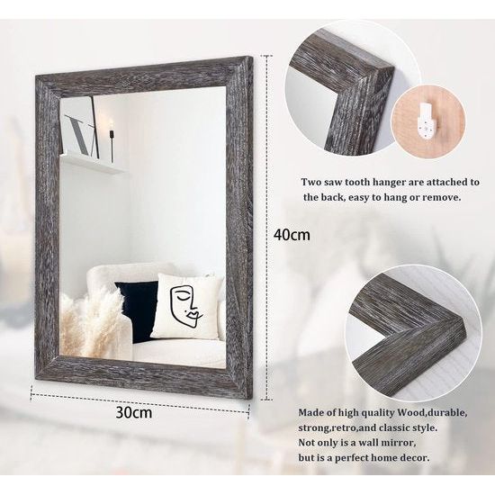 Wandspiegel met houten lijst, rechthoekig, rustieke spiegel, decoratief, boerderijstijl, slaapkamer, badkamer, hangende spiegel, wanddecoratie.
