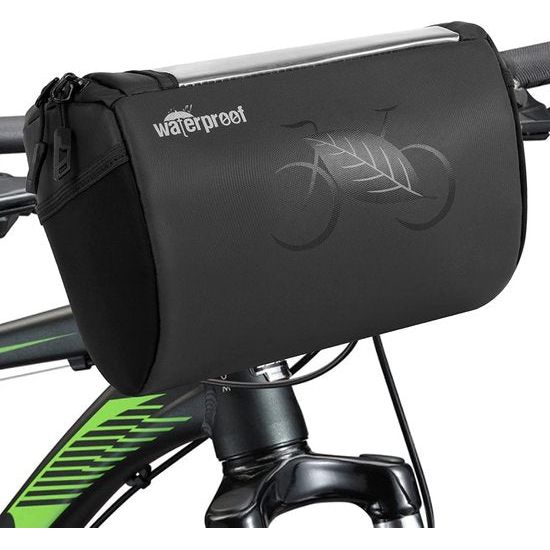 Fietsstuurtas, waterdicht fietsstuur vorframe bewaarmand met leidende cartridges en transparante waterafstotende touchscreen-telefoonhouder voor racefiets MTB, 3L