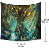 Levensboom wandtapijt, wandtapijt, wanddoek, watervallen met elfen onder de oude betoverde boom, wandtapijt, psychedelisch bos, wanddecoratie voor slaapkamer, woonkamer, slaapzaal
