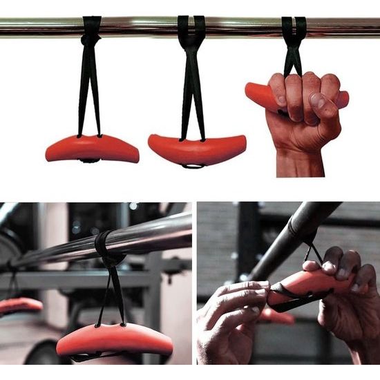 Fitnessgrepen, handgrepen met verstelbare weerstandsband voor bevestiging aan optrekstangen, lange halters, lattrekmachines, roeiapparaten, kabeltrekken en krachtmachines (oranje)