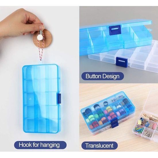 Opbergdoos met compartimenten, doorzichtige sorteerdozen, plastic opbergdoos, sieradendoos, verstelbare assortimentsdoos voor sieradenorganizer, pareloorbellen, 15 raster x 6 stuks