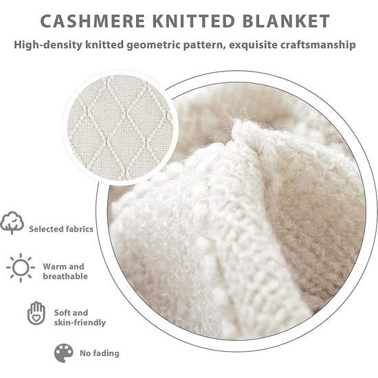 Gebreide deken met kwast, effen, geometrisch patroon, knuffeldeken, gebreide deken, sprei, bankdeken, decoratieve deken voor bank, bed, 170 x 130 cm