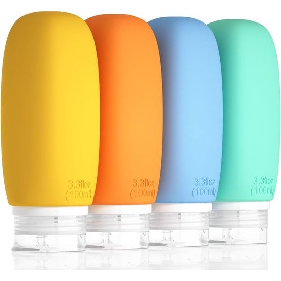 Reisflessen voor het vullen 100 ml, set van 4 siliconen reisflessen, shampooflessen voor het vullen van handbagage, zacht en lekvrij[reisgadgets][reisbenodigdheden][BPA-vrij]