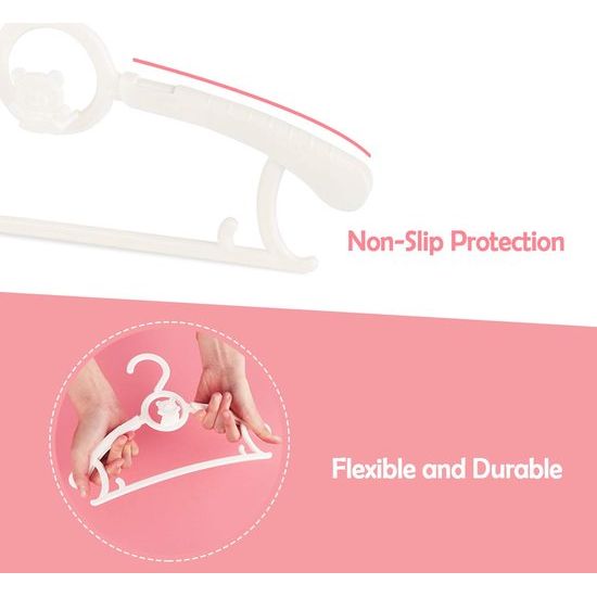 20 stuks groeiende kinderkleerhangers, ruimtebesparend, met stapelbare berenhaken, antislip, hangers voor baby ' s en peuters, Wit