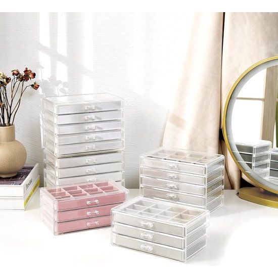 Acryl Sieraden Organizer Sieradendoos voor Dames Doorzichtige Sieradenopslag Sieradendoos Sieradendoos met 3 Laden voor Oorbellen, Ringen, Armbanden -Wit
