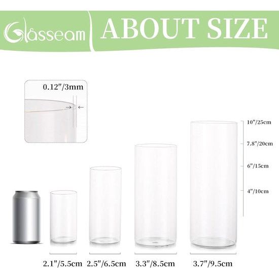 Decoratieve vaas, glazen cilinder, tafeldecoratie, 3 stuks/set, bloemenvaas, moderne glazen vaas, rond, glazen cilinder, bloemenvaas, tulpenvaas